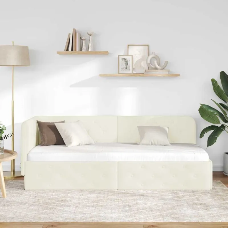 Kampinė lovos konstrukcija Kreminė 80 x 200 cm Aksomas