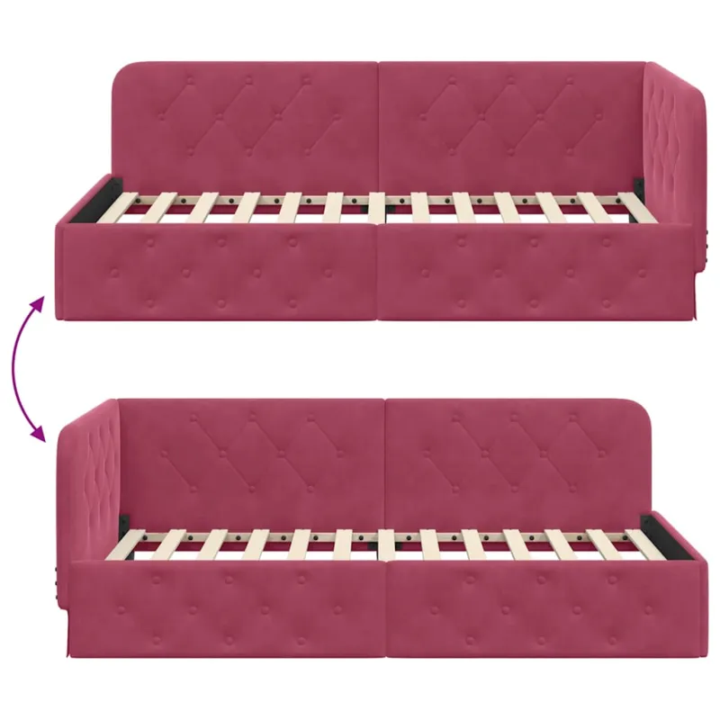 Kampinė lovos konstrukcija Vyno raudona 90 x 200 cm Aksomas
