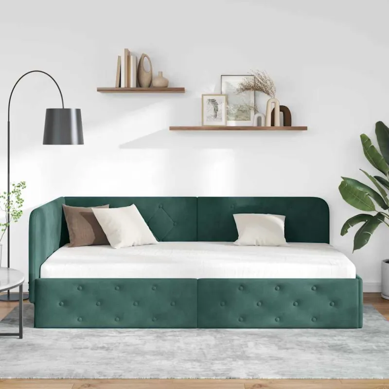 Kampinė lovos konstrukcija Tamsiai žalia 100 x 200 cm Aksomas