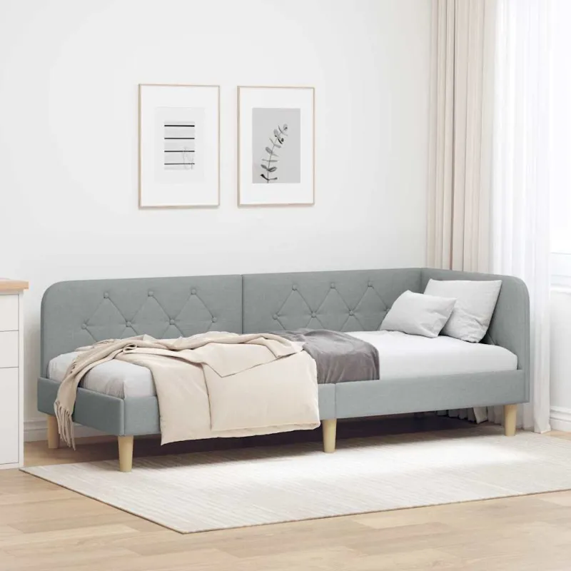 Kampinė lovos konstrukcija Šviesiai pilka 80 x 200 cm audinys