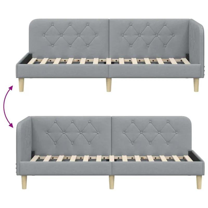 Kampinė lovos konstrukcija Šviesiai pilka 80 x 200 cm audinys