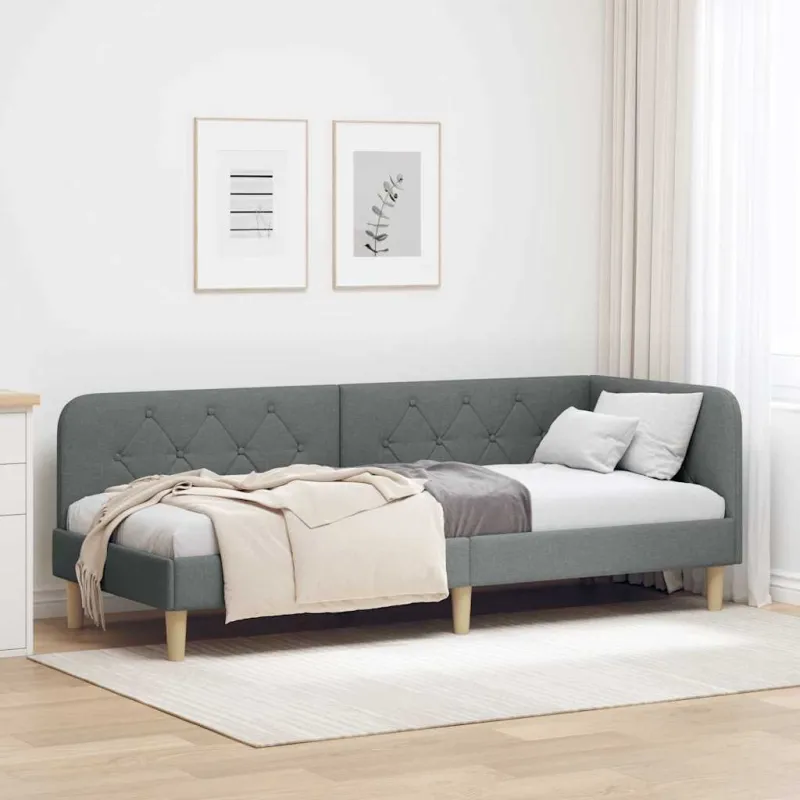 Kampinė lovos konstrukcija Tamsiai pilka 80 x 200 cm audinys