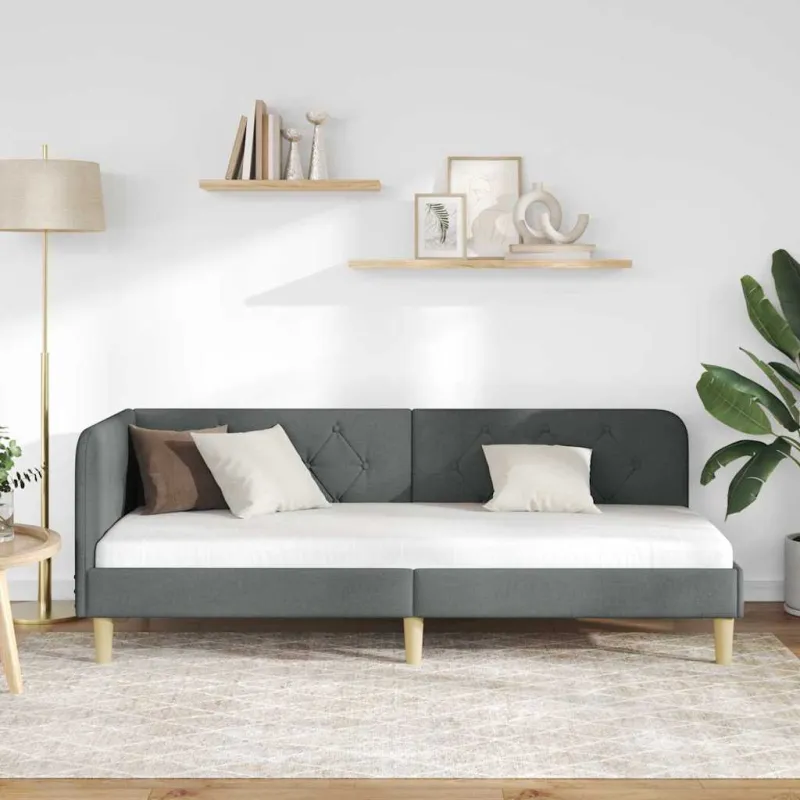 Kampinė lovos konstrukcija Tamsiai pilka 80 x 200 cm audinys