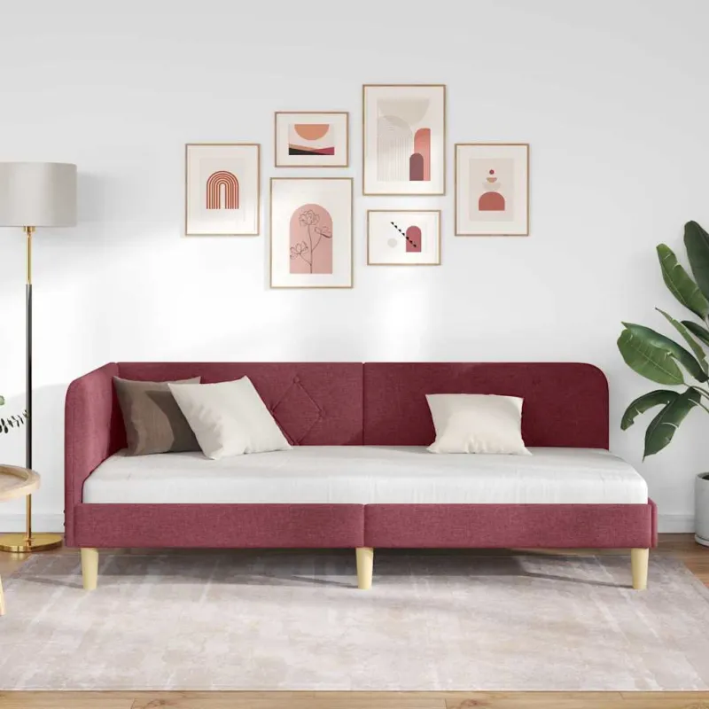 Kampinė lovos konstrukcija Vyno raudona 80 x 200 cm audinys