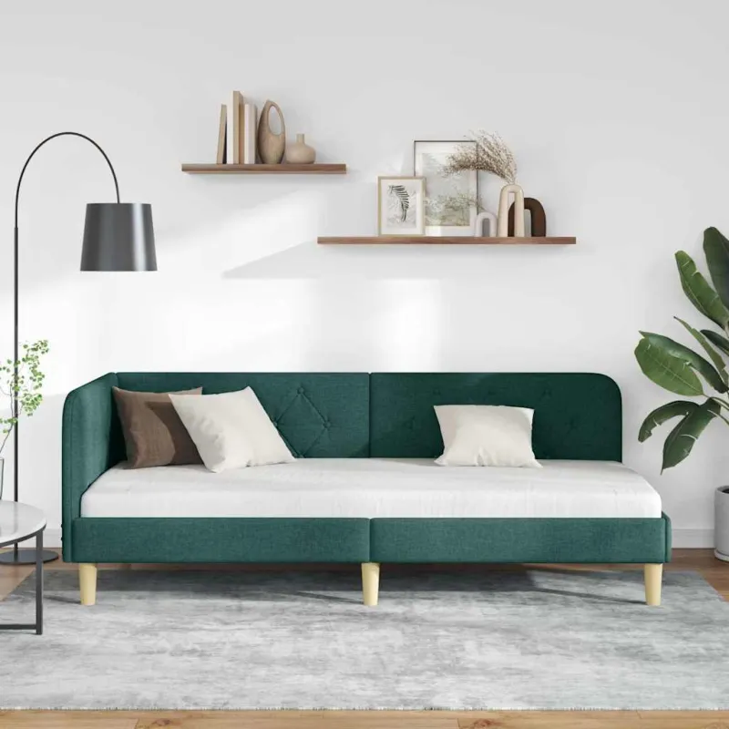 Kampinė lovos konstrukcija Tamsiai žalia 80 x 200 cm audinys