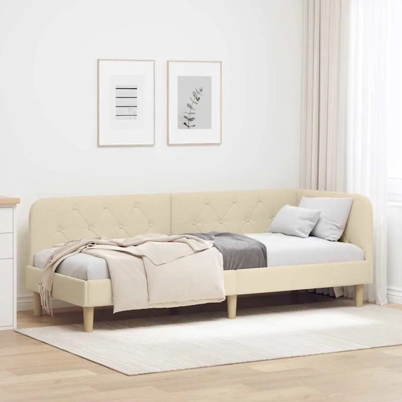 Kampinė lovos konstrukcija Kreminė 80 x 200 cm audinys
