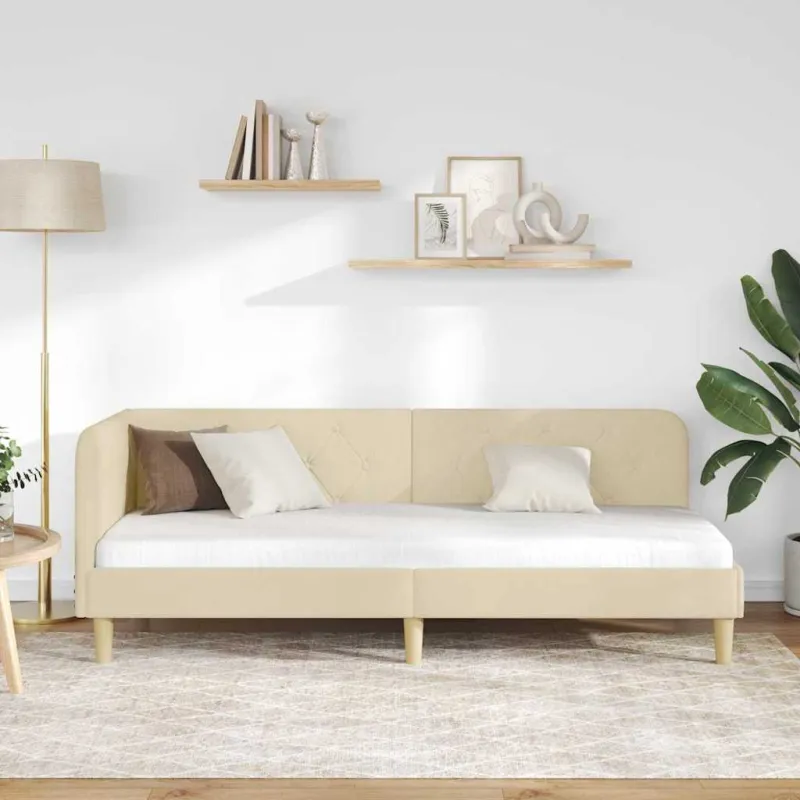 Kampinė lovos konstrukcija Kreminė 80 x 200 cm audinys