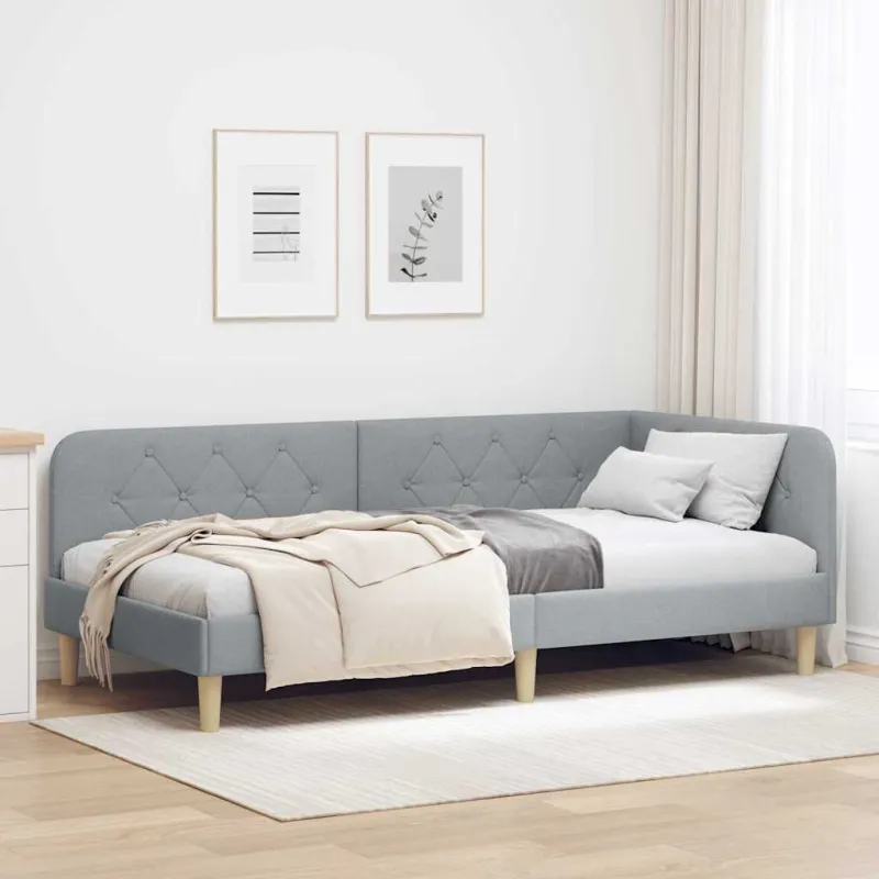 Kampinė lovos konstrukcija Šviesiai pilka 90 x 190 cm audinys