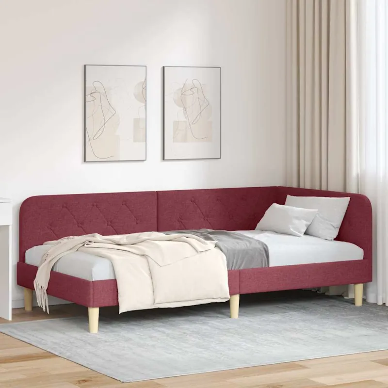 Kampinė lovos konstrukcija Vyno raudona 90 x 190 cm audinys