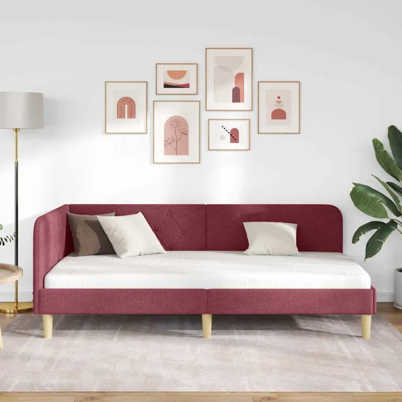 Kampinė lovos konstrukcija Vyno raudona 90 x 190 cm audinys