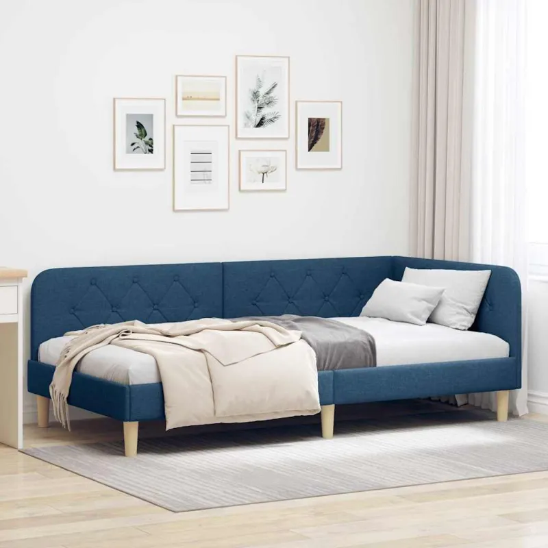 Kampinė lovos konstrukcija Mėlyna 90 x 190 cm audinys
