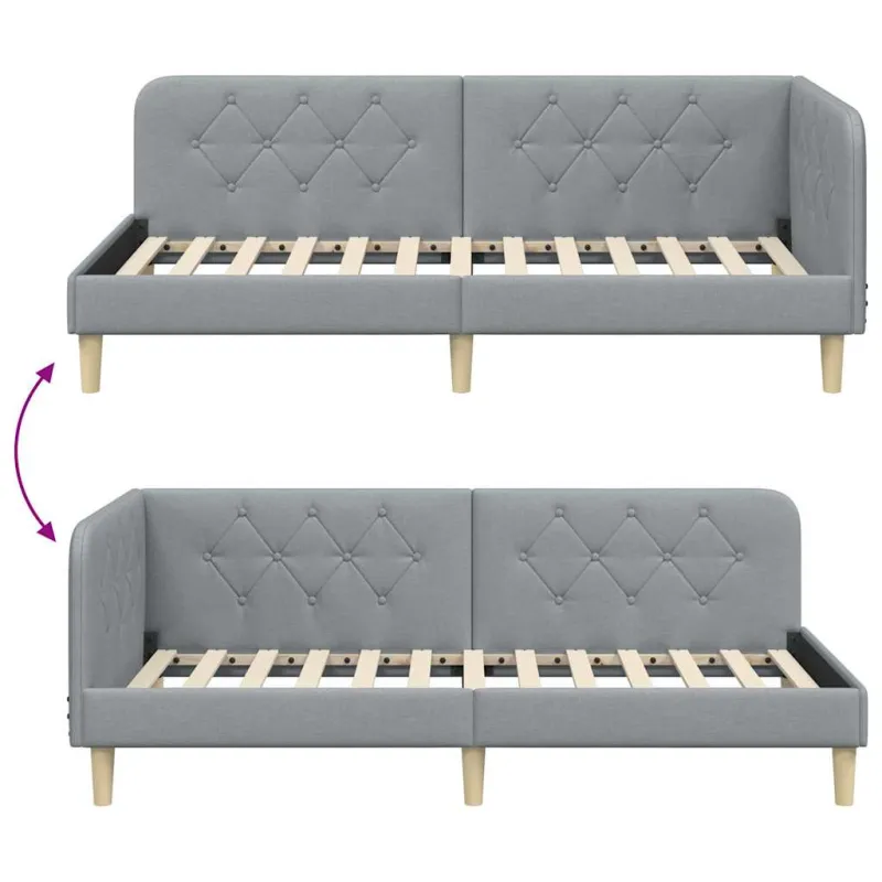 Kampinė lovos konstrukcija Šviesiai pilka 90 x 200 cm audinys