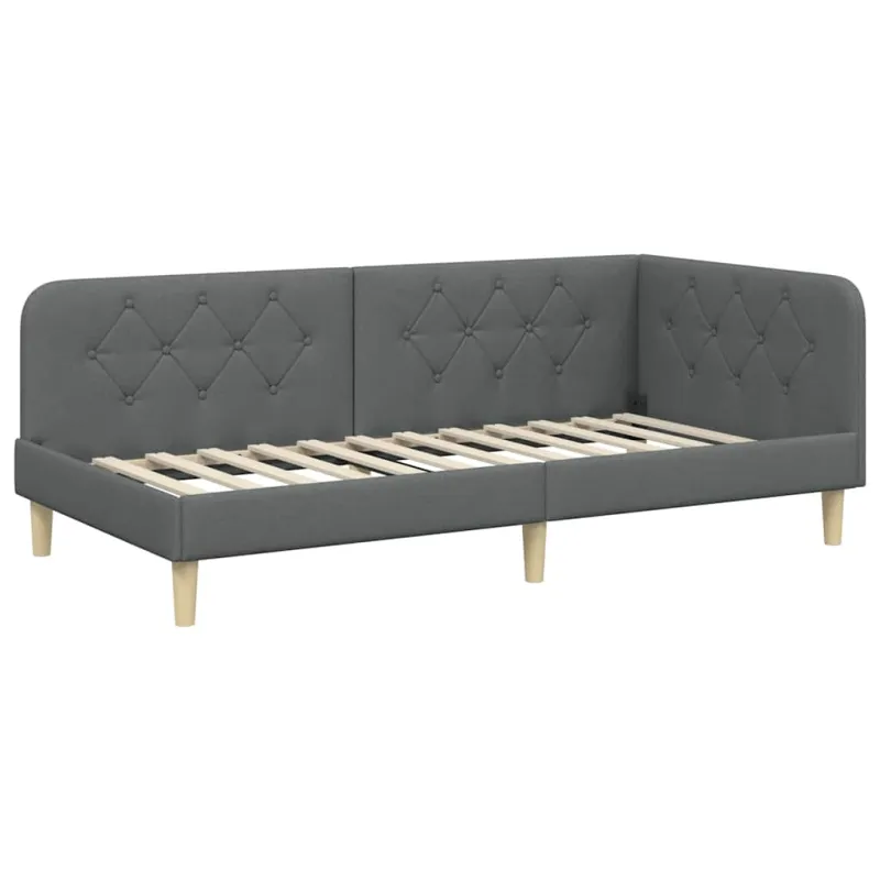 Kampinė lovos konstrukcija Tamsiai pilka 90 x 200 cm audinys
