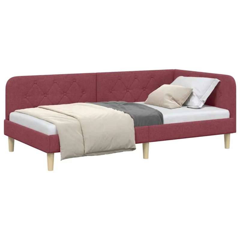 Kampinė lovos konstrukcija Vyno raudona 90 x 200 cm audinys