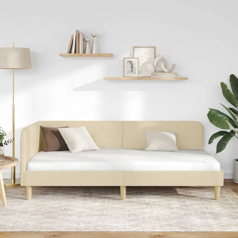 Kampinė lovos konstrukcija Kreminė 90 x 200 cm audinys