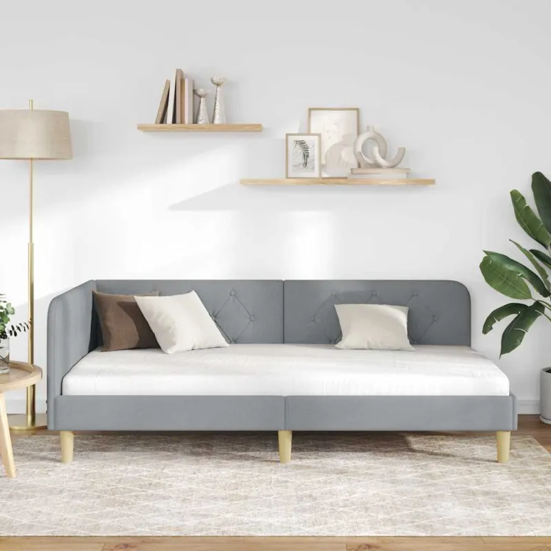 Kampinė lovos konstrukcija Šviesiai pilka 100 x 200 cm audinys