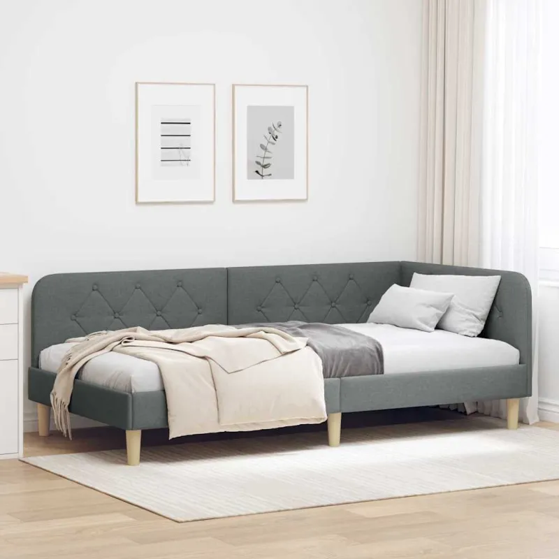Kampinė lovos konstrukcija Tamsiai pilka 100 x 200 cm audinys