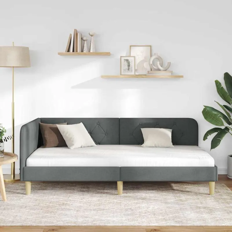 Kampinė lovos konstrukcija Tamsiai pilka 100 x 200 cm audinys
