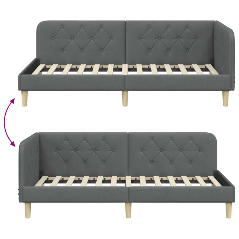Kampinė lovos konstrukcija Tamsiai pilka 100 x 200 cm audinys