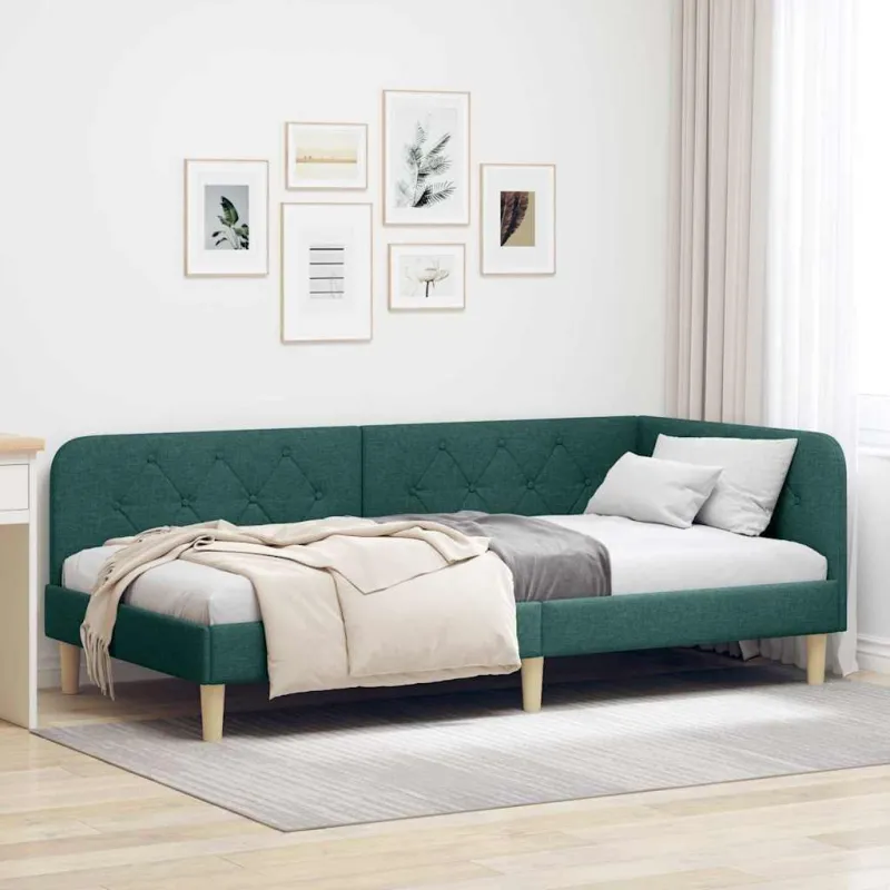 Kampinė lovos konstrukcija Tamsiai žalia 100 x 200 cm audinys