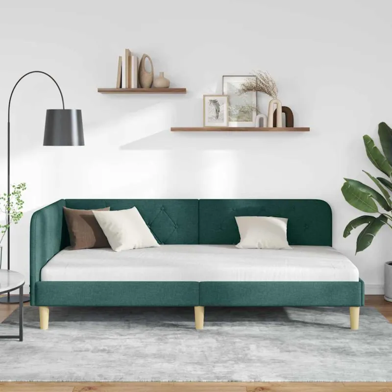Kampinė lovos konstrukcija Tamsiai žalia 100 x 200 cm audinys