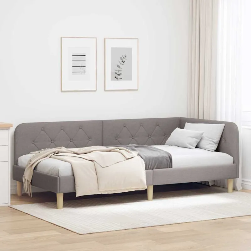 Kampinė lovos konstrukcija Taupe 100 x 200 cm audinys