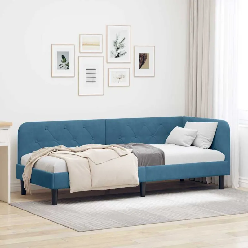 Kampinė lovos konstrukcija Mėlyna 80 x 200 cm Aksomas