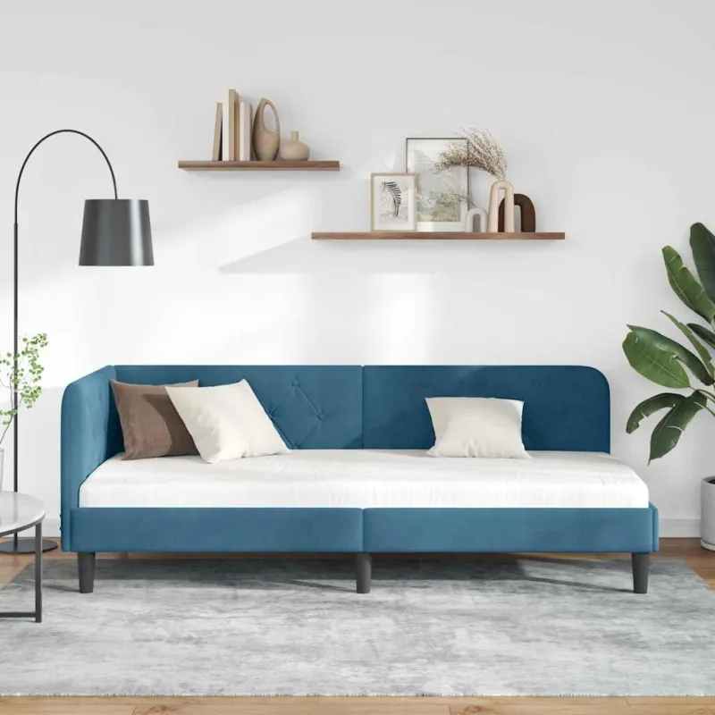 Kampinė lovos konstrukcija Mėlyna 80 x 200 cm Aksomas