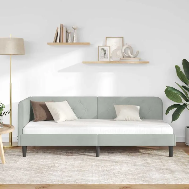 Kampinė lovos konstrukcija Šviesiai pilka 80 x 200 cm Aksomas