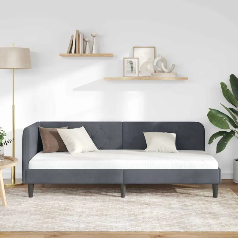 Kampinė lovos konstrukcija Tamsiai pilka 80 x 200 cm Aksomas