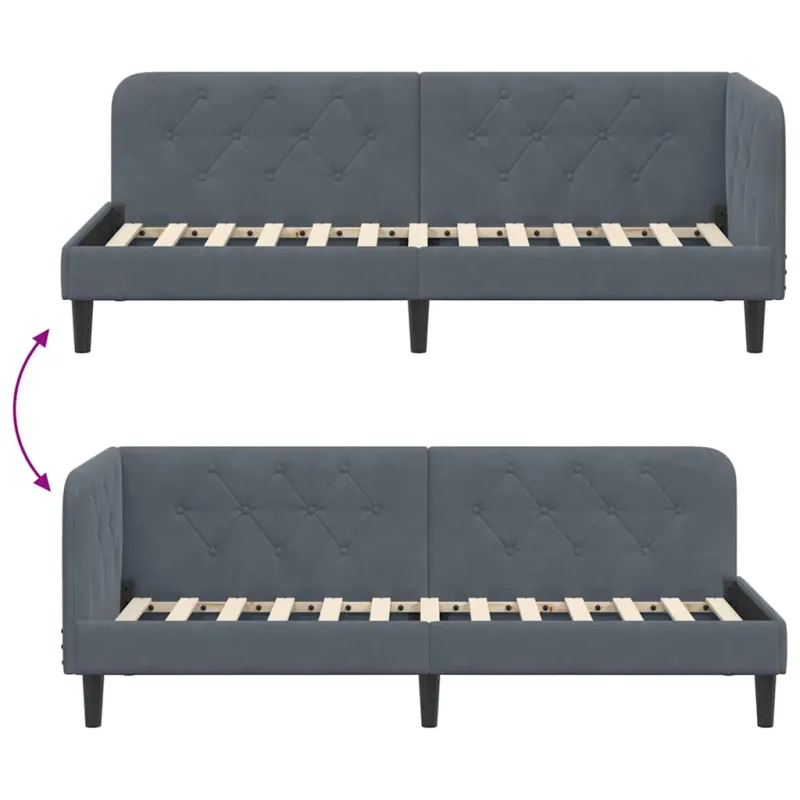 Kampinė lovos konstrukcija Tamsiai pilka 80 x 200 cm Aksomas