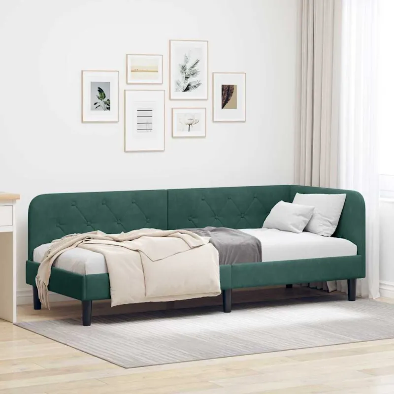Kampinė lovos konstrukcija Tamsiai žalia 80 x 200 cm Aksomas