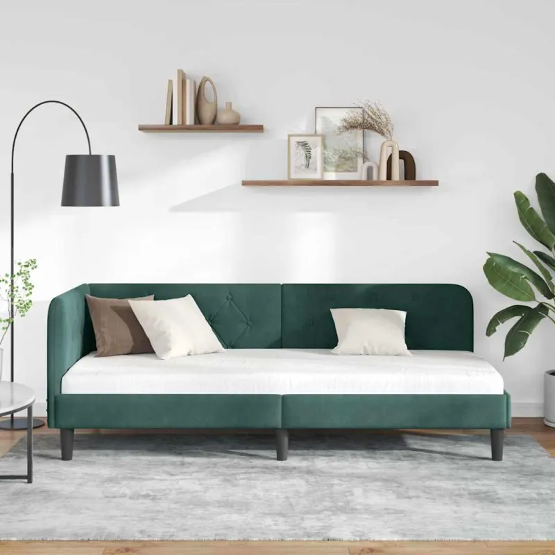 Kampinė lovos konstrukcija Tamsiai žalia 80 x 200 cm Aksomas