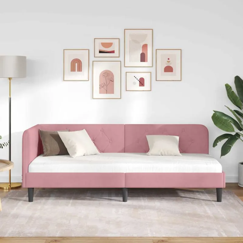 Kampinė lovos konstrukcija Rožinė 80 x 200 cm Aksomas