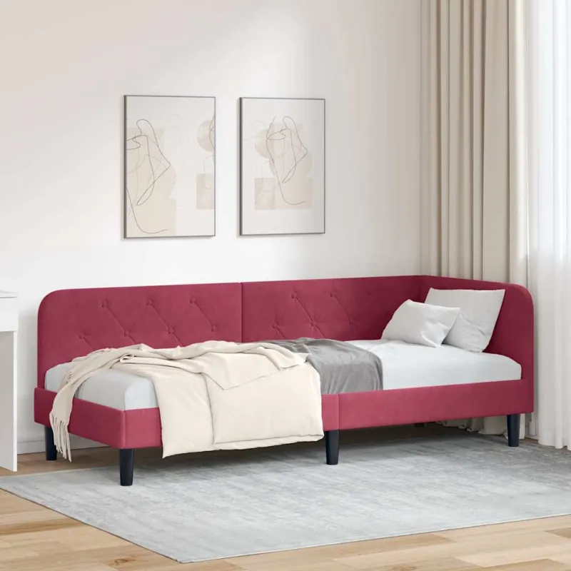 Kampinė lovos konstrukcija Vyno raudona 80 x 200 cm Aksomas