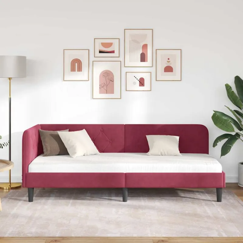 Kampinė lovos konstrukcija Vyno raudona 80 x 200 cm Aksomas