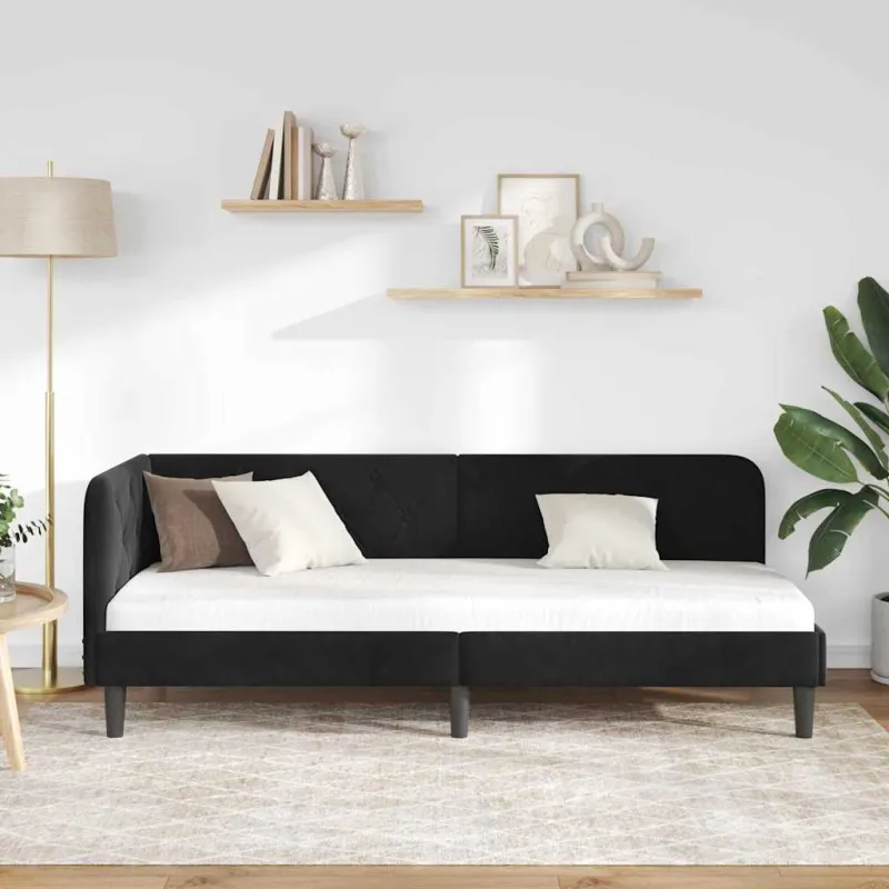 Kampinė lovos konstrukcija Juodas 80 x 200 cm Aksomas