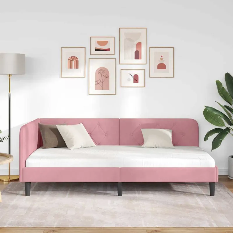 Kampinė lovos konstrukcija Rožinė 90 x 190 cm Aksomas