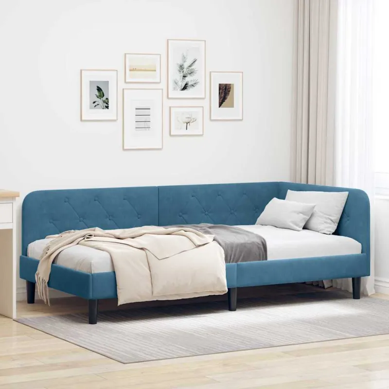 Kampinė lovos konstrukcija Mėlyna 90 x 200 cm Aksomas