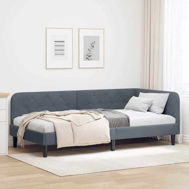 Kampinė lovos konstrukcija Tamsiai pilka 90 x 200 cm Aksomas