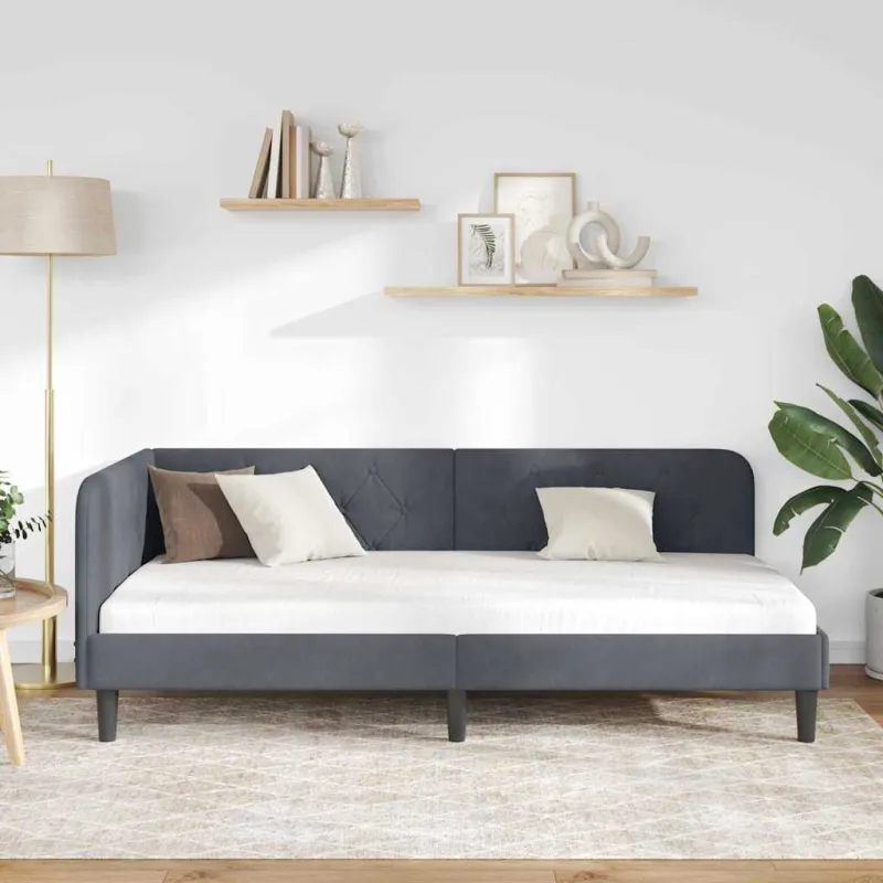 Kampinė lovos konstrukcija Tamsiai pilka 90 x 200 cm Aksomas