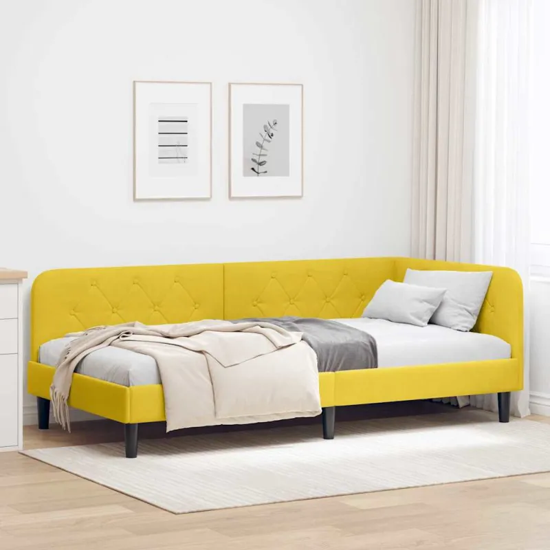 Kampinė lovos konstrukcija Geltona 90 x 200 cm Aksomas