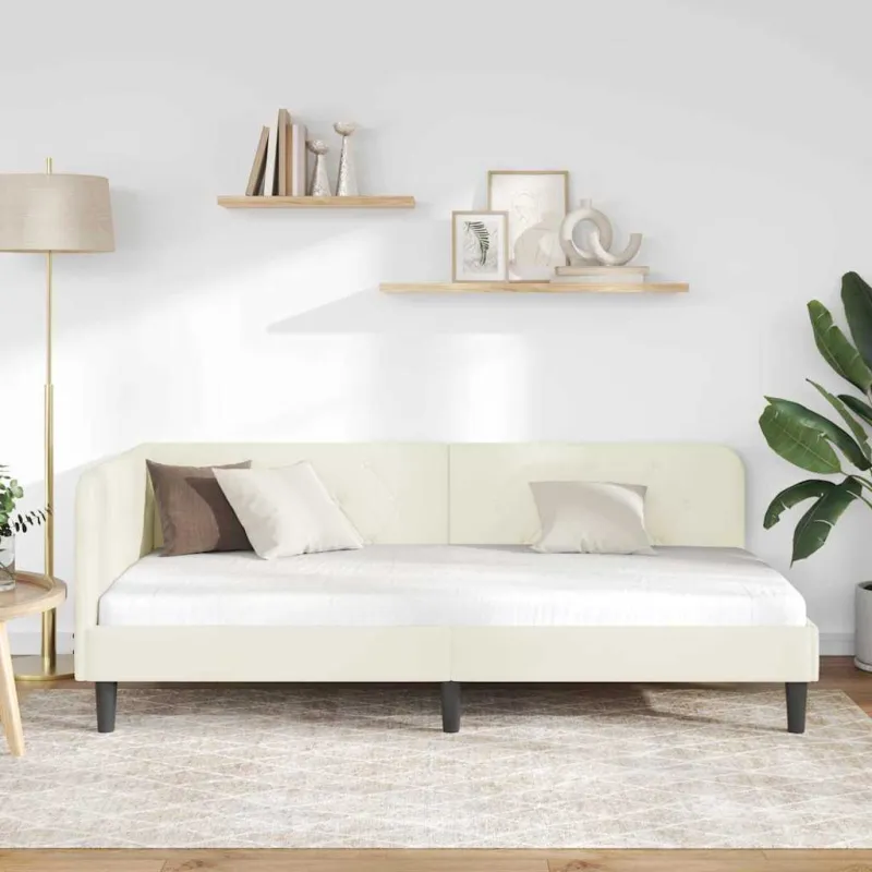 Kampinė lovos konstrukcija Kreminė 90 x 200 cm Aksomas