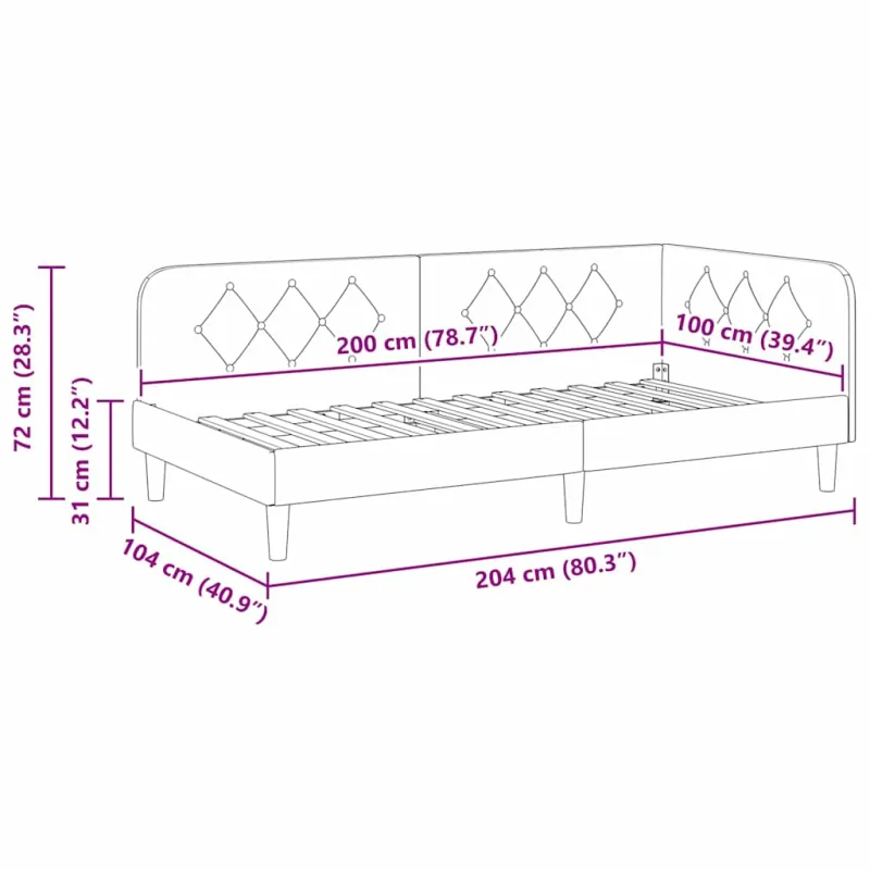 Kampinė lovos konstrukcija Mėlyna 100 x 200 cm Aksomas