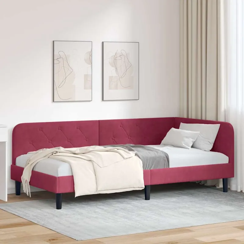 Kampinė lovos konstrukcija Vyno raudona 100 x 200 cm Aksomas