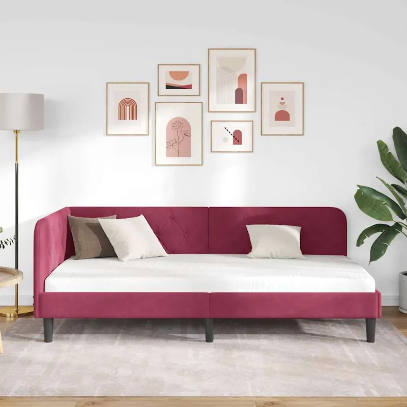 Kampinė lovos konstrukcija Vyno raudona 100 x 200 cm Aksomas
