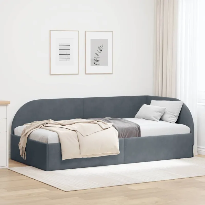 Kampinė lovos konstrukcija Tamsiai pilka 80 cm x 200 cm Aksomas