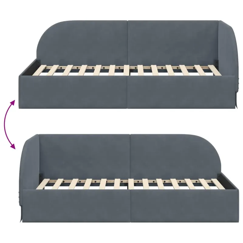 Kampinė lovos konstrukcija Tamsiai pilka 80 cm x 200 cm Aksomas