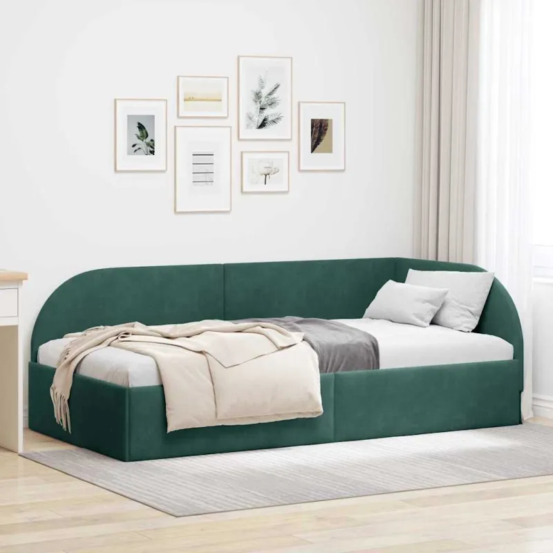 Kampinė lovos konstrukcija Tamsiai žalia 80 cm x 200 cm Aksomas