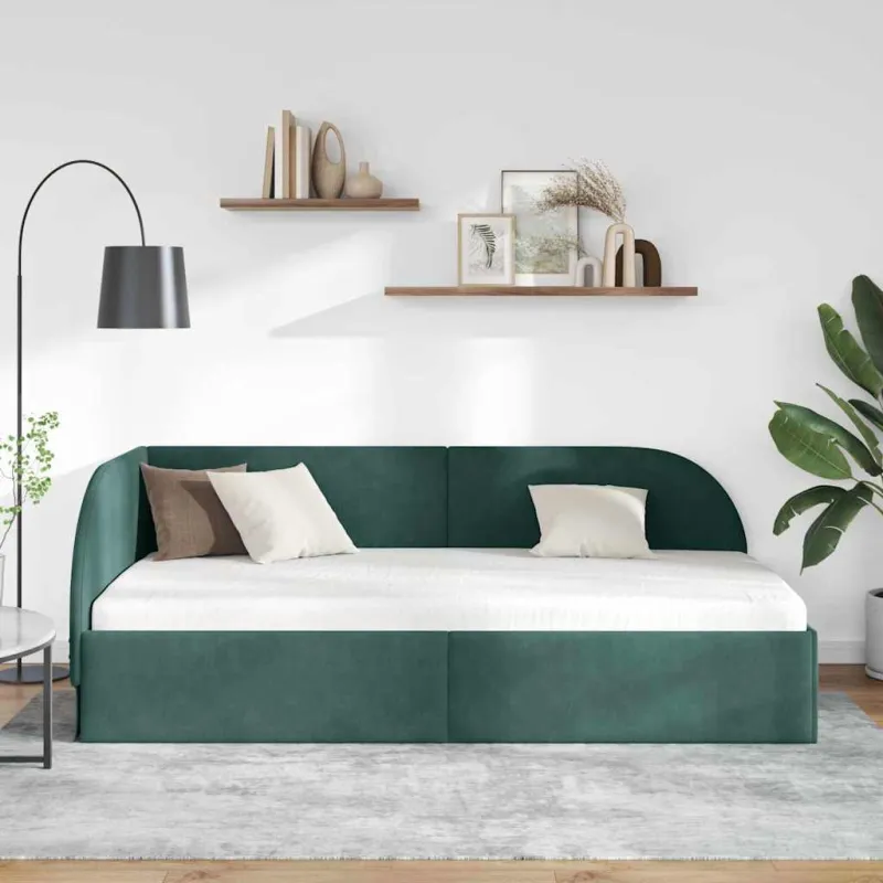 Kampinė lovos konstrukcija Tamsiai žalia 90 cm x 190 cm Aksomas